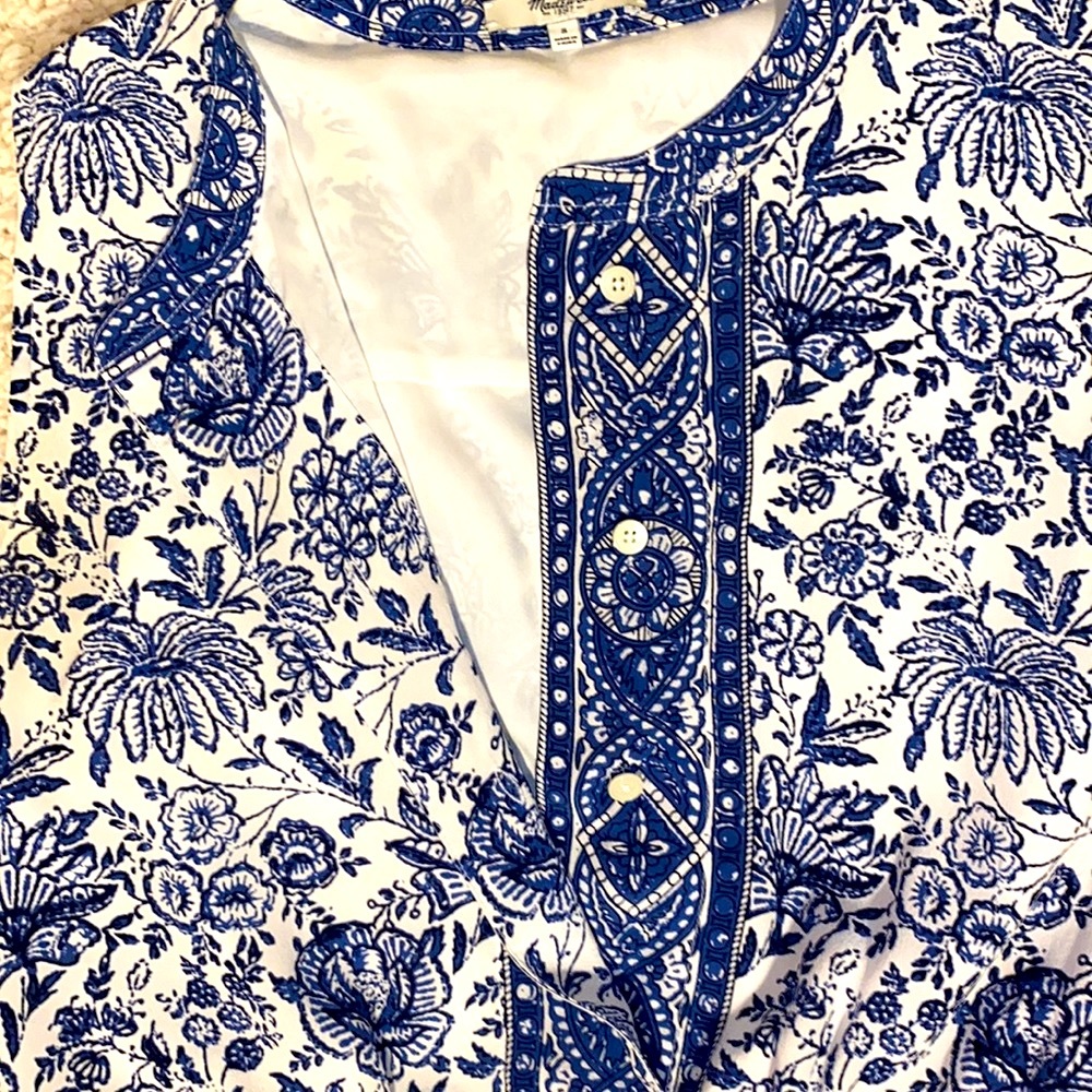 Madewell 100 % silk woman’s summer dress blue and white floral. size small - Picture 3 of 5